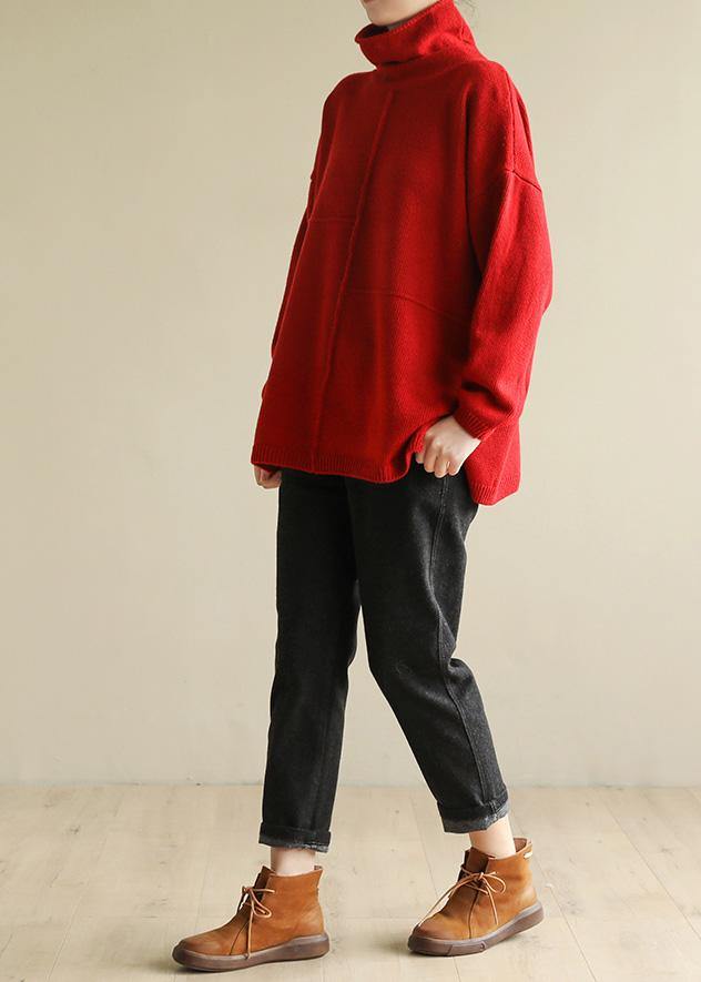 For Spring Turtleneck red knitwear fashion patchwork knitted pullover - bagstylebliss