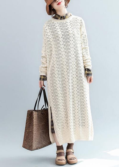 For Spring beige Sweater weather Street Style o neck hollow out Mujer knit dresses - bagstylebliss