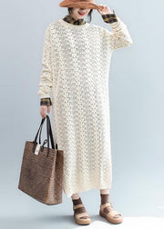 For Spring beige Sweater weather Street Style o neck hollow out Mujer knit dresses - bagstylebliss