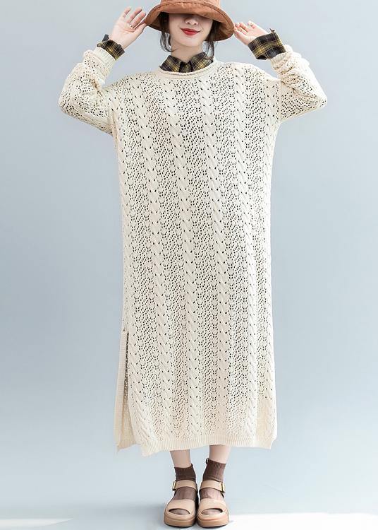 For Spring beige Sweater weather Street Style o neck hollow out Mujer knit dresses - bagstylebliss