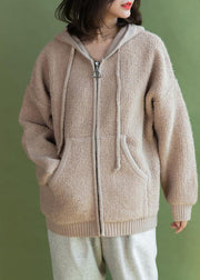 For Spring beige knit coats casual winter hooded knitted coat - bagstylebliss