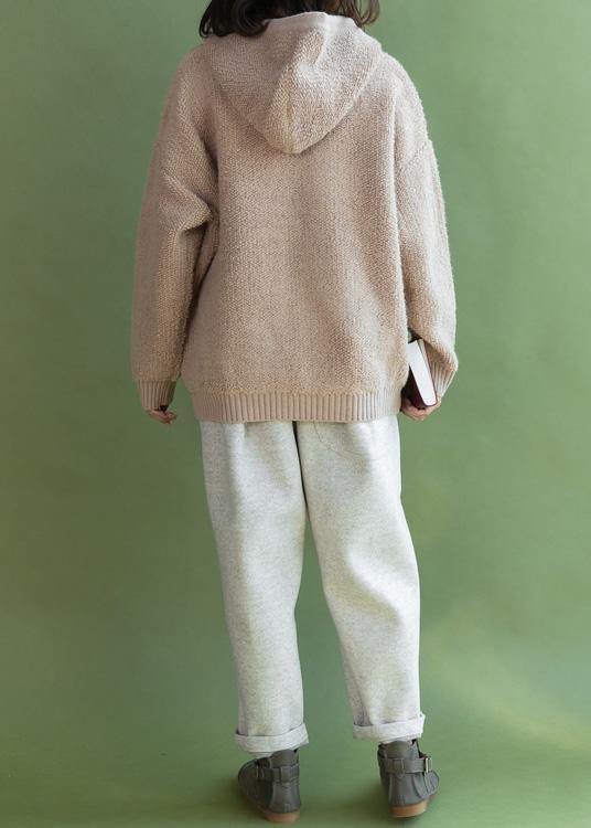 For Spring beige knit coats casual winter hooded knitted coat - bagstylebliss