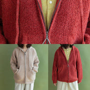 For Spring beige knit coats casual winter hooded knitted coat - bagstylebliss