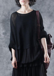 For Spring black knitted clothes casual o neck knitted blouse Batwing Sleeve - bagstylebliss