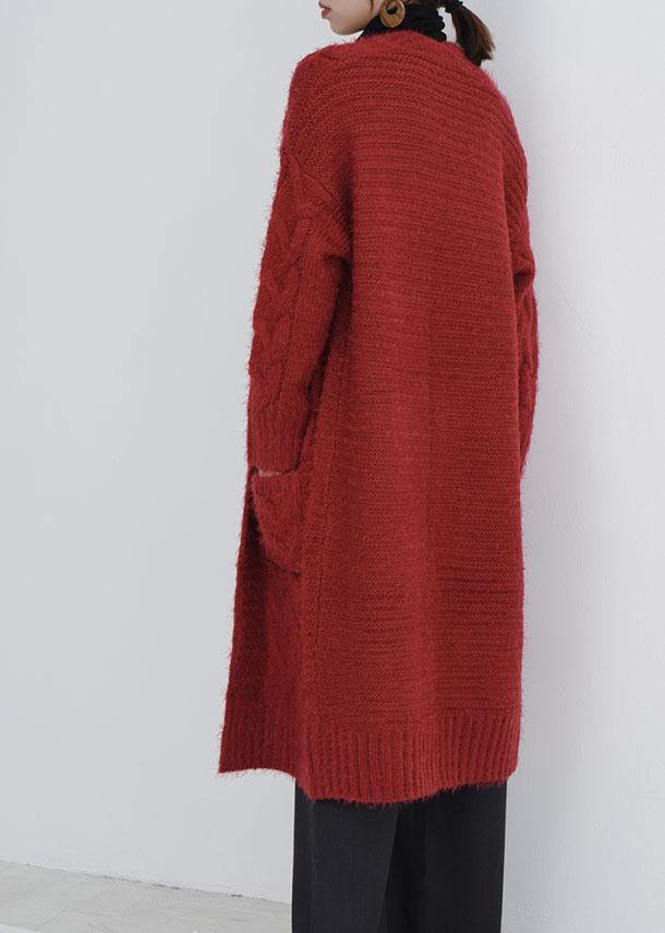 For Spring burgundy oversize fall pockets knit sweat tops - bagstylebliss