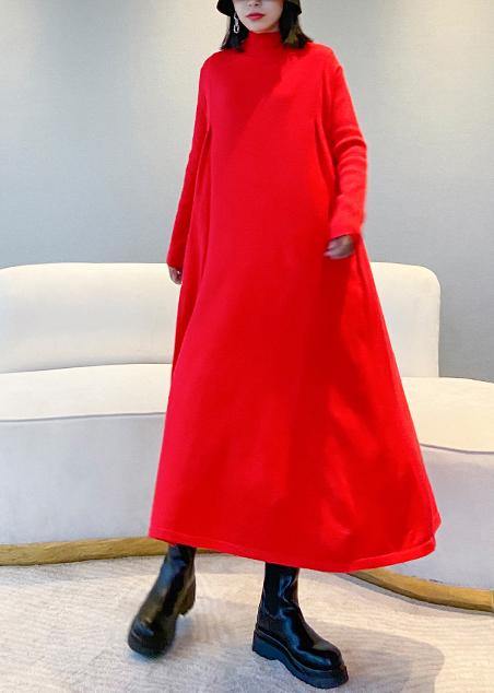 For Spring high neck large hem Sweater fall dress outfit Refashion red Big sweater dresses - bagstylebliss