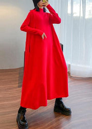 For Spring high neck large hem Sweater fall dress outfit Refashion red Big sweater dresses - bagstylebliss