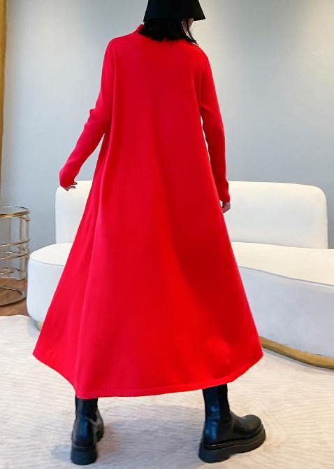 For Spring high neck large hem Sweater fall dress outfit Refashion red Big sweater dresses - bagstylebliss