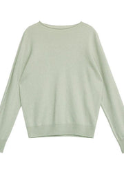 For Spring light green top o neck long sleeve knitted blouse - bagstylebliss