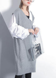 For Spring patchwork Puff Sleeve Sweater weather plus size gray Mujer knit dress - bagstylebliss