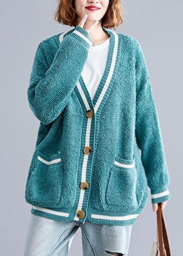 For Spring warm sweaters casual green v neck fall knitted cardigans - bagstylebliss