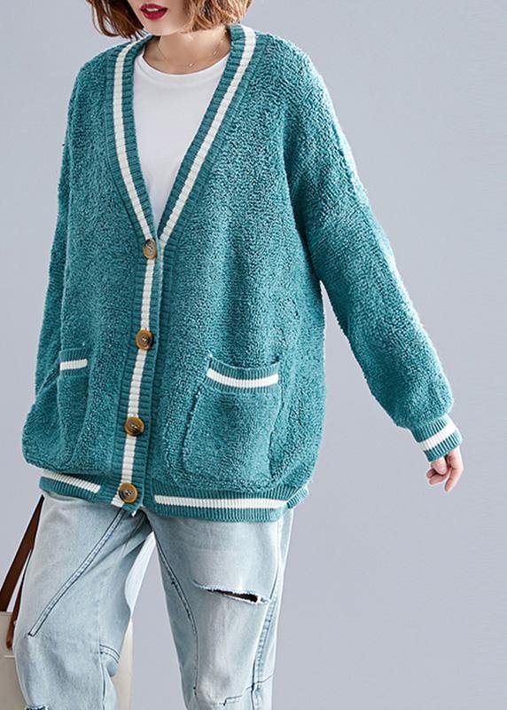 For Spring warm sweaters casual green v neck fall knitted cardigans - bagstylebliss