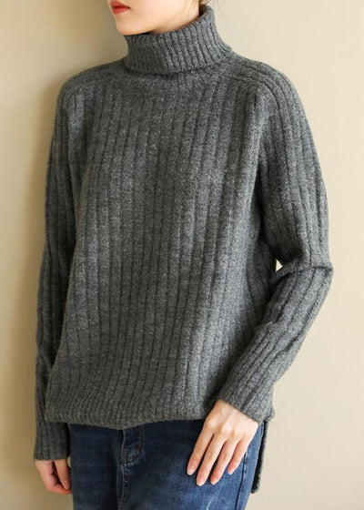 For Spring wild gray knitwear oversize high neck knit blouse - bagstylebliss