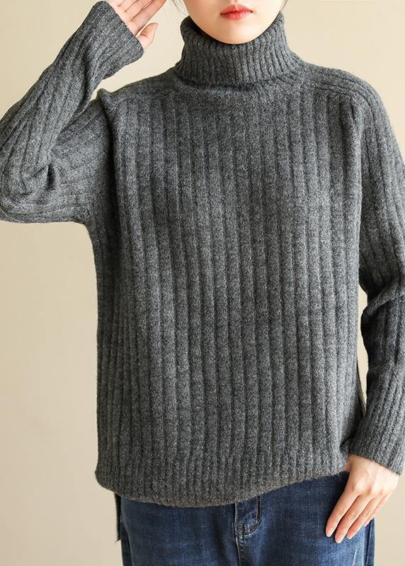 For Spring wild gray knitwear oversize high neck knit blouse - bagstylebliss