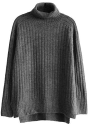 For Spring wild gray knitwear oversize high neck knit blouse - bagstylebliss