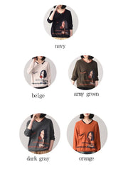 For Work Cartoon print knitted pullover casual beige knitted sweater fall wild - bagstylebliss