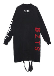 For Work alphabet Sweater high neck dress outfit plus size black Funny knit dress - bagstylebliss
