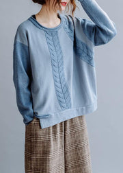 For Work blue crane tops o neck casual knitted blouse - bagstylebliss