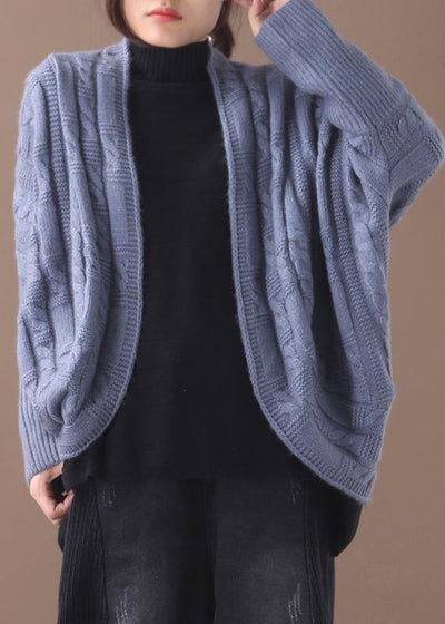 For Work blue knit cardigans fall fashion winter asymmetric knitwear - bagstylebliss