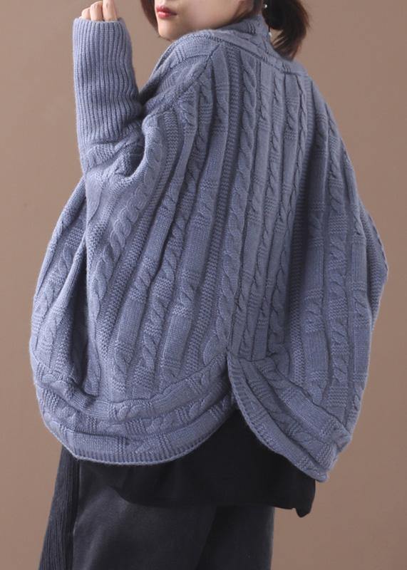 For Work blue knit cardigans fall fashion winter asymmetric knitwear - bagstylebliss