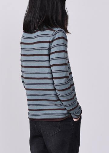 For Work blue knitted blouse plus size striped sweaters high neck - bagstylebliss