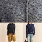 For Work dark blue Loose fitting fall knitwear o neck Button Down tops - bagstylebliss