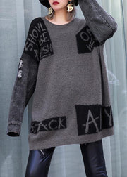 For Work gray chocolate patchwork knitted clothes plus size o neck Hole knitwear - bagstylebliss