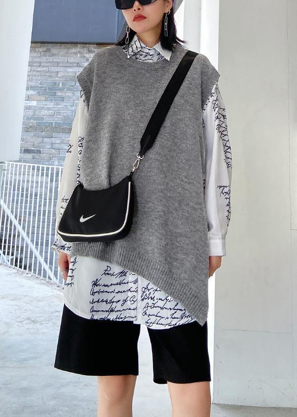For Work gray sweater tops o neck sleeveless oversize knitwear - bagstylebliss