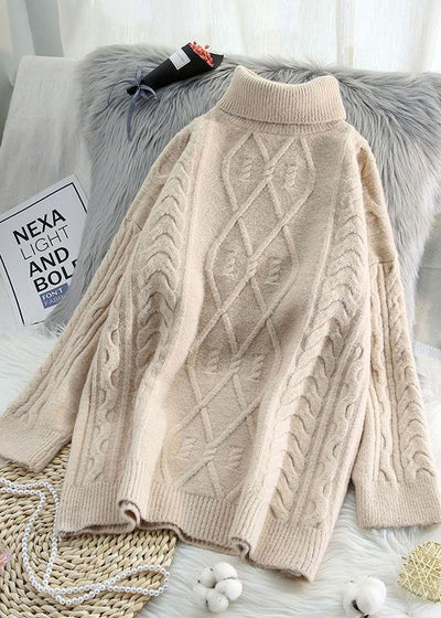 For Work high neck beige knitwear plus size spring knitted pullover - bagstylebliss