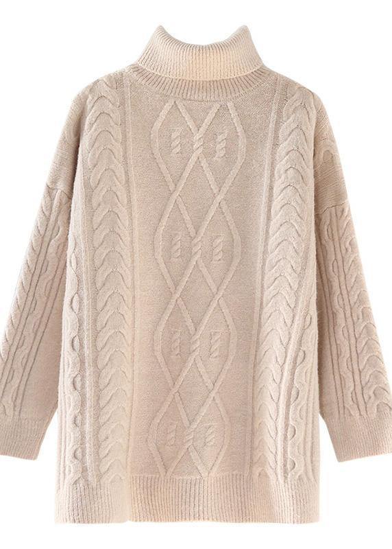 For Work high neck beige knitwear plus size spring knitted pullover - bagstylebliss