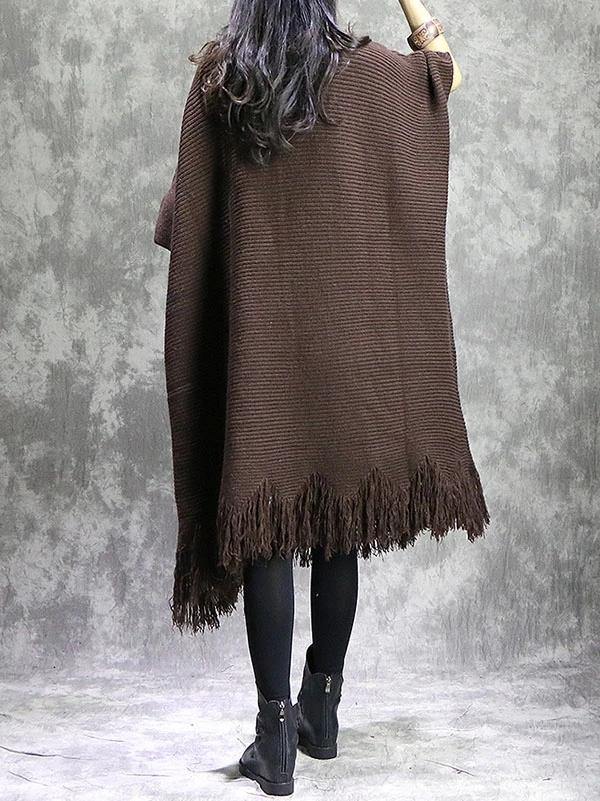 2021 Fall Tassel Sweater weather Vintage chocolate Fuzzy sweater dress - bagstylebliss