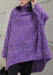 For Work purple clothes For Women high neck low high design oversize knitwear - bagstylebliss