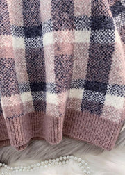 For Work purple knitted clothes warm oversized plaid knitwear - bagstylebliss