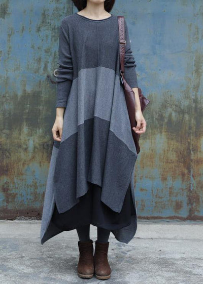 For Work side open Sweater patchwork dress outfit Quotes gray Ugly knit dress - bagstylebliss