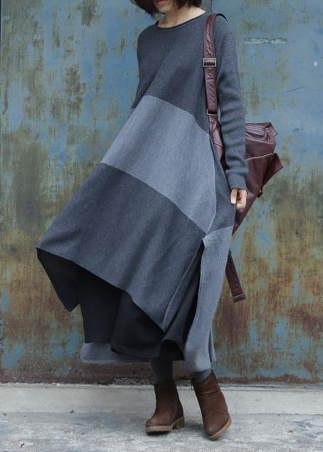 For Work side open Sweater patchwork dress outfit Quotes gray Ugly knit dress - bagstylebliss
