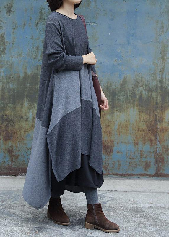For Work side open Sweater patchwork dress outfit Quotes gray Ugly knit dress - bagstylebliss