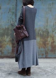 For Work side open Sweater patchwork dress outfit Quotes gray Ugly knit dress - bagstylebliss