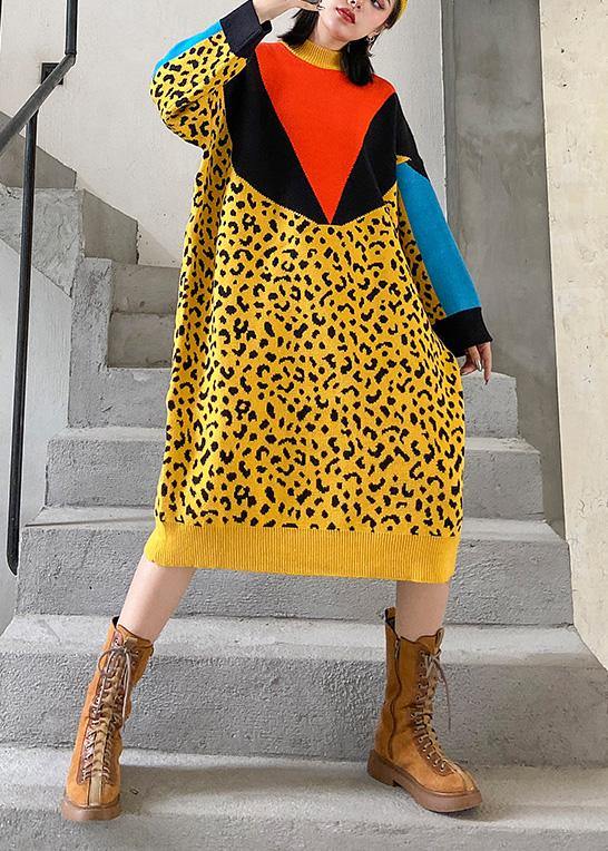 For Work yellow Sweater dresses Design patchwork Hipster spring knit dress - bagstylebliss