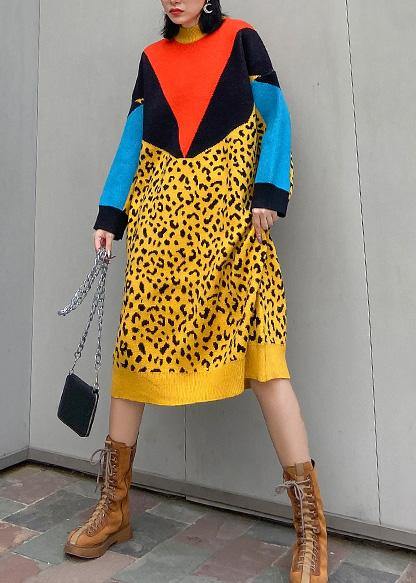 For Work yellow Sweater dresses Design patchwork Hipster spring knit dress - bagstylebliss