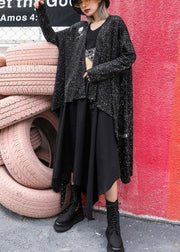 For fall blended outwear trendy plus size black asymmetric cardigan - bagstylebliss