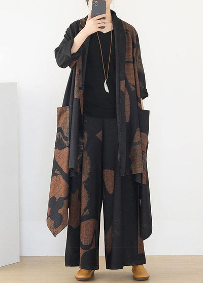 French Apricot Black Pockets Asymmetrical Design Fall Two Pieces Set Long sleeve - bagstylebliss