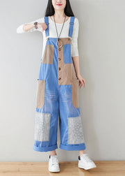 French Baby Blue Patchwork Jeans Jumpsuit Women - bagstylebliss