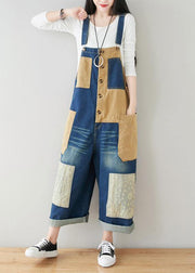 French Baby Blue Patchwork Jeans Jumpsuit Women - bagstylebliss