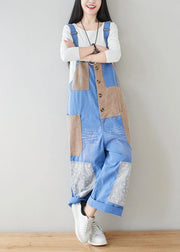 French Baby Blue Patchwork Jeans Jumpsuit Women - bagstylebliss