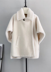 French Beige Square Collar Pockets Wool Cape Coats Winter