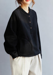 French Black  Cotton  Tops Women Blouses O Neck  Art Spring blouse - bagstylebliss