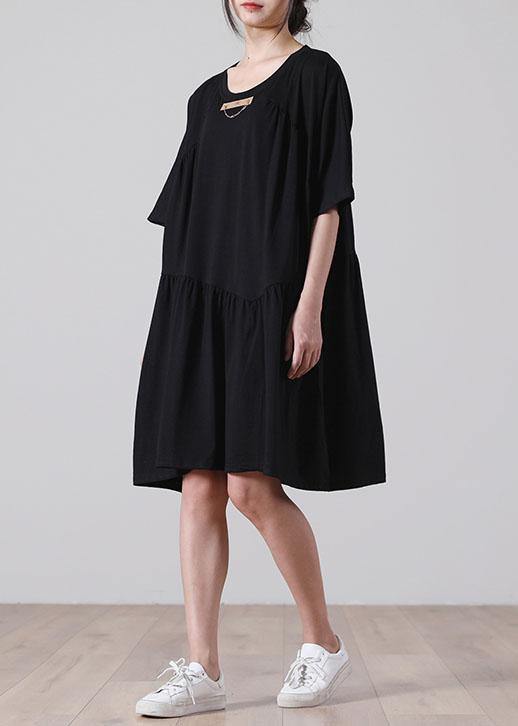 French Black Asymmetrical Cotton Dress Summer Dresses - bagstylebliss