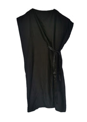 French Black Cinched Loose wrinkled Long Dress Bat wing Sleeve