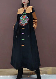 French Black Embroidery Tunic Stand Collar Patchwork Plus Size Spring Dresses - bagstylebliss