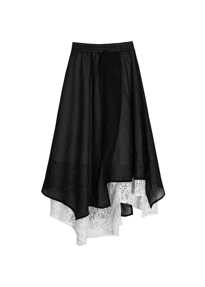 French Black Hollow Out asymmetrical design Summer Skirts - bagstylebliss